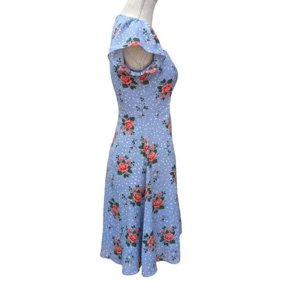 Aulala Design Blue Snow Blossom Floral Print Midi Dress Short Sleeve Size 4 NWT - Picture 3 of 7